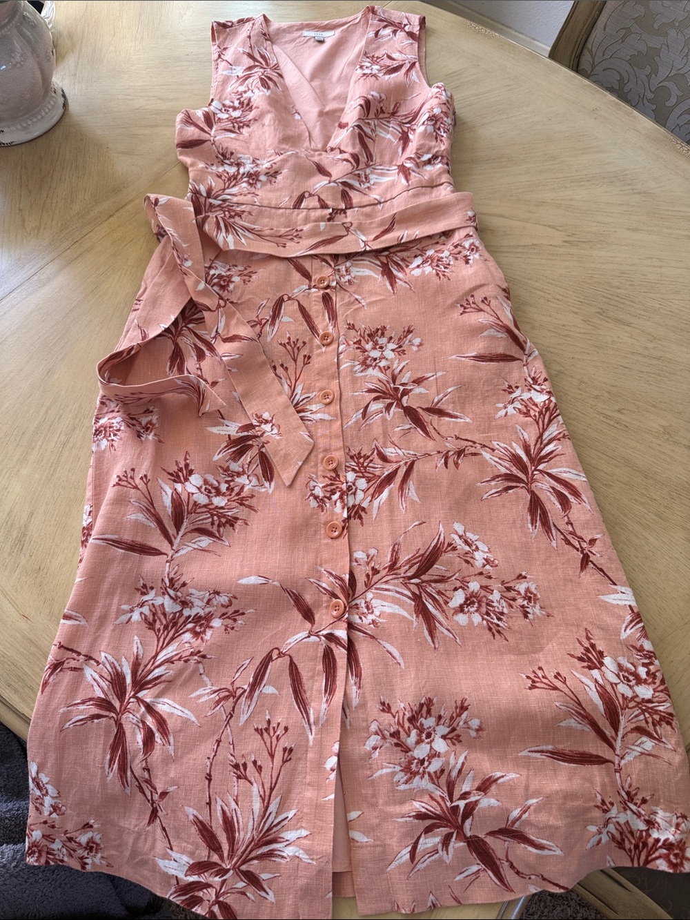 Joie Peach-Pink Floral Button-Front Midi Dress. NWOT